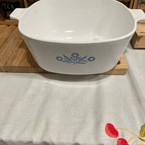 Corningware White Casserole Dish with Blue Floral Design